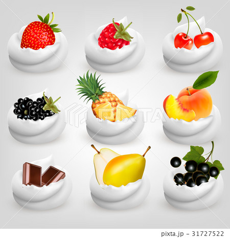 Big collection of fruit in cream. Big collection of fruit in cream. 31727522