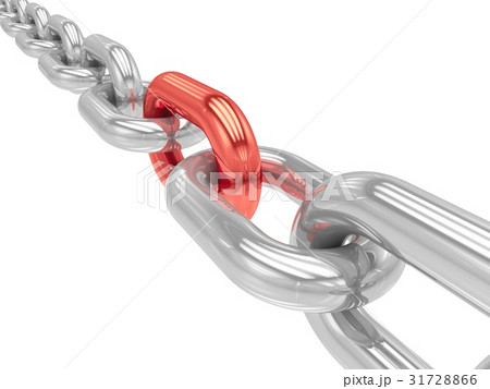 3D rendering Chain with red link on white 31728866