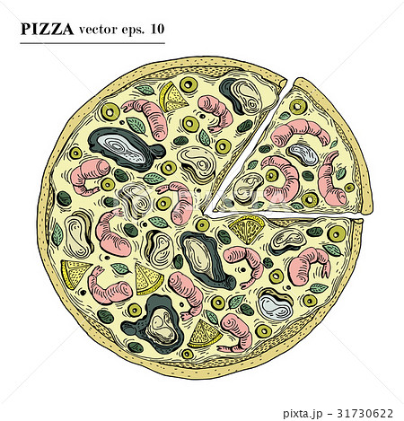 Italian Pizza with seafood hand drawn vector Italian Pizza with seafood hand drawn vector 31730622