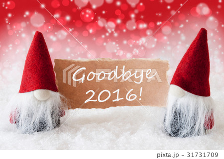 Red Christmassy Gnomes With Card, Goodbye 2016 Red Christmassy Gnomes With Card, Goodbye 2016 31731709