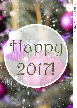 Vertical Rose Quartz Balls, Text Happy 2017 31732037