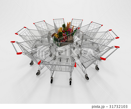 Full Shopping Cart In The Center Of Empty Shopping 31732103