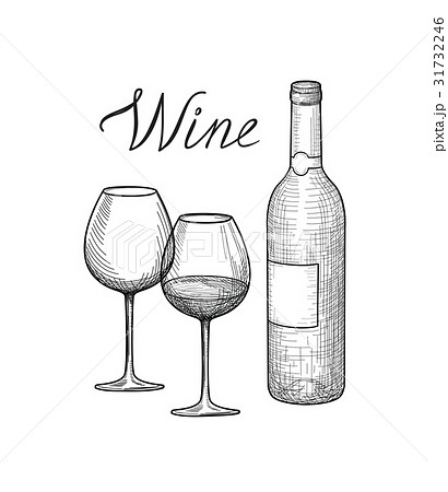 Wine set. Glass, bottle, lettering Bar drink sign 31732246