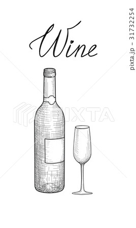Drink set Wine glass, bottle, lettering. Cafe menu 31732254