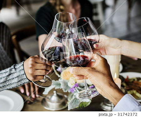 Friends Clinging Wineglasees Together Cheers Happiness 31742372