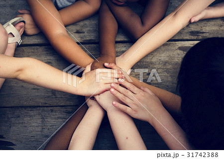 Group of children holding hand assemble togetherness 31742388