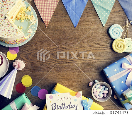 Birthday Celebration with Cake Presents Card Copy Space 31742473