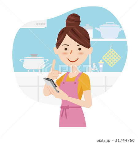 若い主婦　キッチン　携帯 31744760
