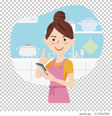 若い主婦　キッチン　携帯 31744760