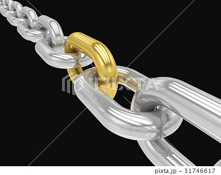 3D rendering Chain with gold link on black 31746617