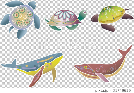 Red-style wind Okinawa's sea life set - Sea turtle / whale 31749639
