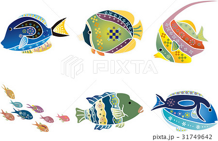 紅型風沖縄の海の生物セット 熱帯魚のイラスト素材 31749642 Pixta