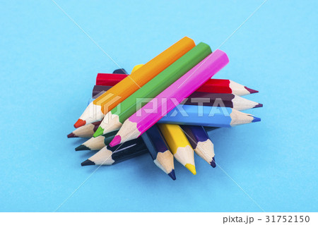 Stationery: colored pencils on blue background. Stationery: colored pencils on blue background. 31752150