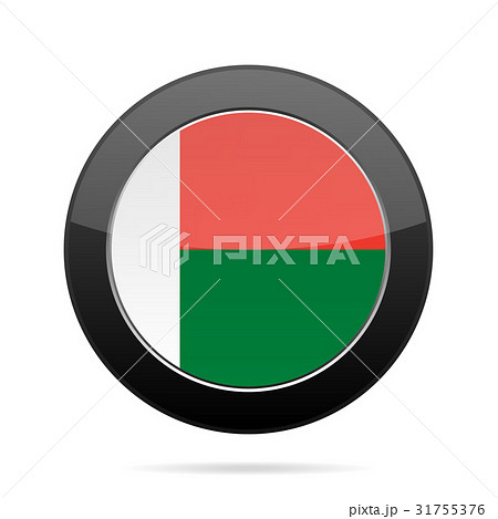 Flag of Madagascar. Shiny black round button.