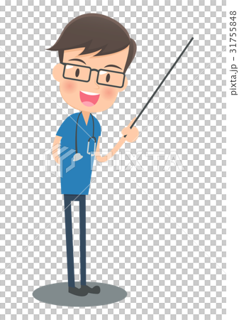 A blue surgical cloth doctor explaining with a command stick A blue surgical cloth doctor explaining with a command stick 31755848