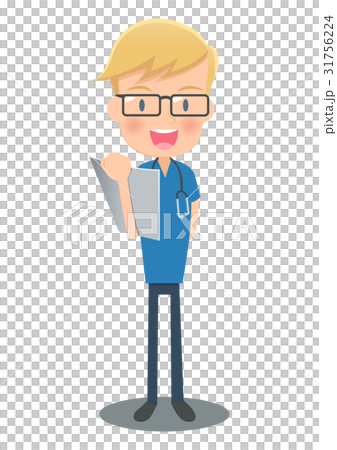 Blue surgical clinic doctor with medical record 31756224