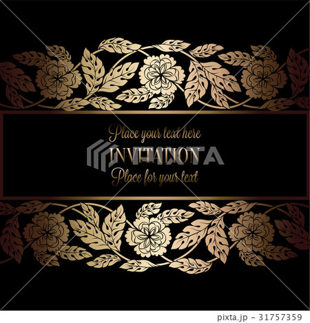 Floral invitation card with gold frame Floral invitation card with gold frame 31757359