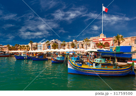 Taditional eyed boats Luzzu in Marsaxlokk, Malta 31759500