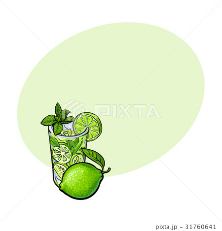 Whole lime and glass of juice, mojito, cocktail 31760641