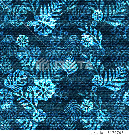 Vector denim exotic leaf seamless pattern. Faded 31767074