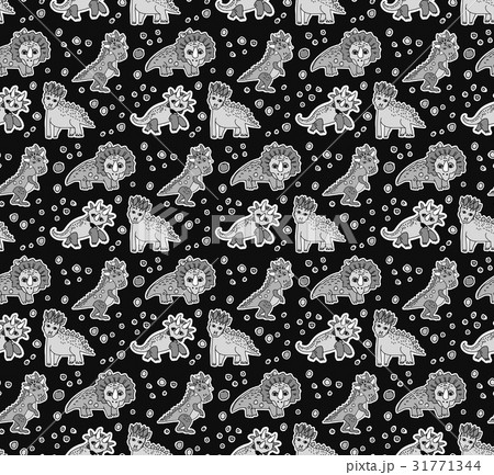 Dinosaurs objects gray scale seamless pattern 31771344