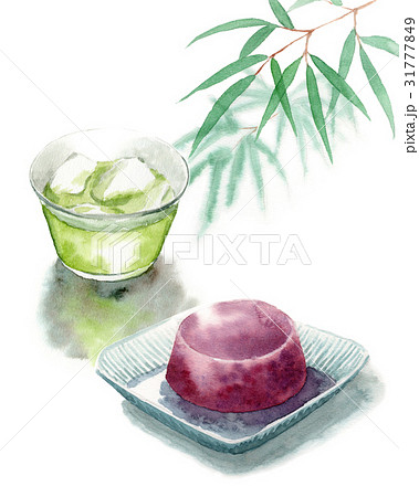 アナログ水彩冷たい緑茶と水ようかん アナログ水彩冷たい緑茶と水ようかん 31777849