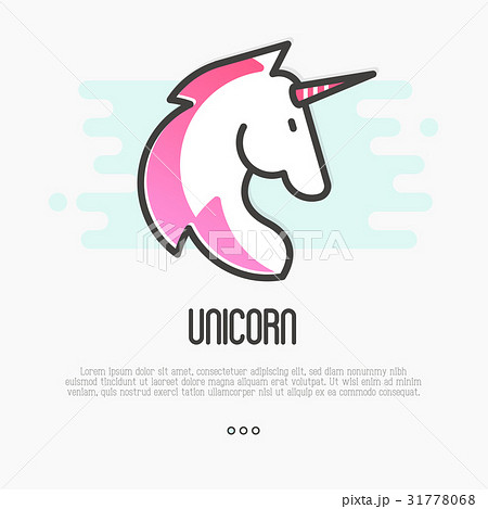 Head silhouette of unicorn with pink maneのイラスト素材 [31778068] - PIXTA