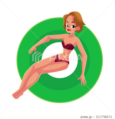 Pretty girl, woman in bikini swimming on floating 31778071