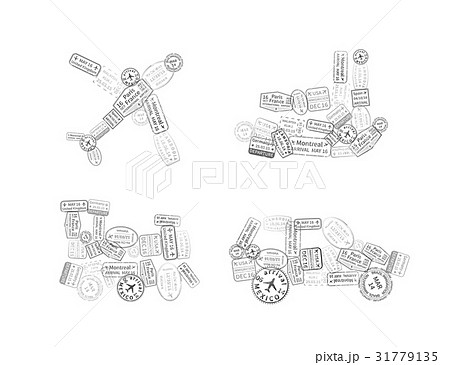 Travel stamps arranged in car, plane, ship, train 31779135