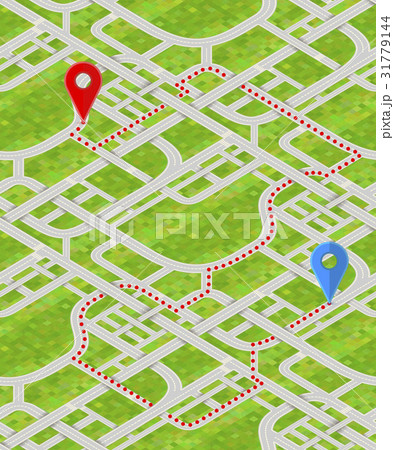 Detailed city map with GPS pins and route 31779144