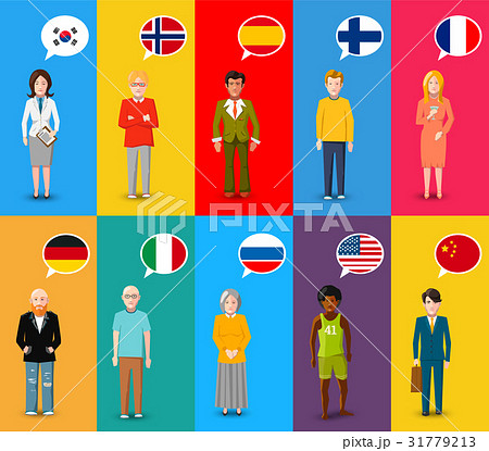 Colourful characters with speech bubbles 31779213