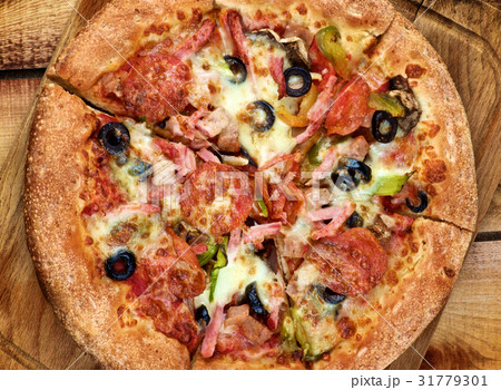 Pepperoni and Black Olives Pizza 31779301