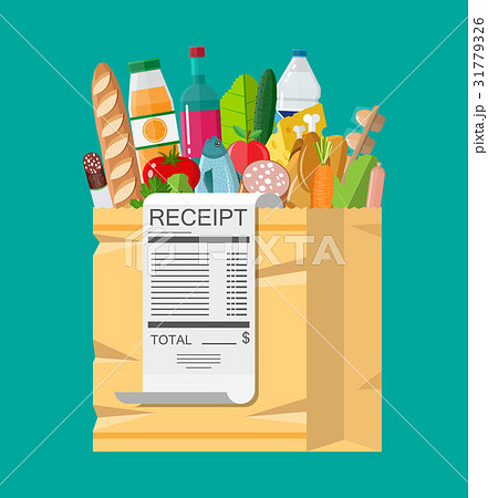 Shopping bag full of groceries and receipt 31779326