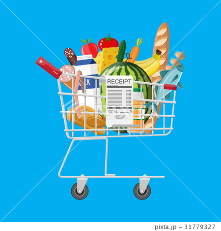 Shopping cart full of groceries and receipt 31779327