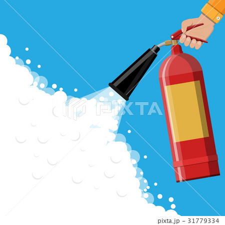 Fire extinguisher in hand with foam Fire extinguisher in hand with foam 31779334