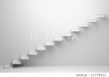 Ascending stairs in white empty room 31779412