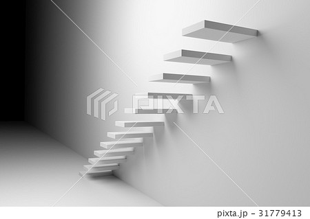 White ascending stairs in dark room 31779413