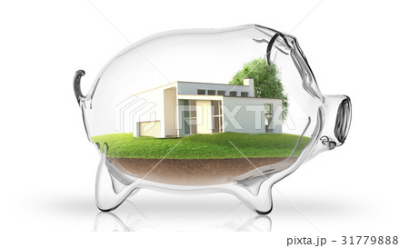 Home inside transparent piggy bank. 3d rendering Home inside transparent piggy bank. 3d rendering 31779888