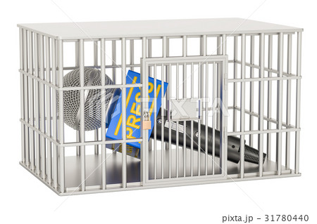 Microphone press inside cage, prison cell 31780440