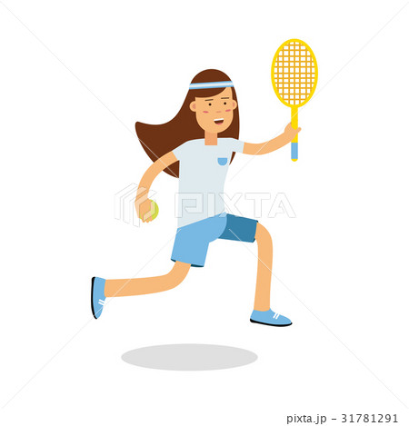 Active girl playing tennis with a racket in her 31781291