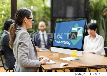 Woman working on computer network graphic overlay Woman working on computer network graphic overlay 31783452