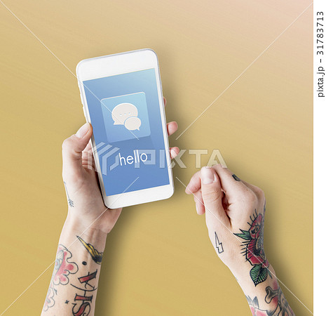 Hands Mobile Phone Chat Conversation Bubble Graphic 31783713