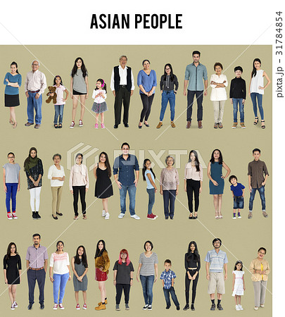 Asian people full body set standing with smiling on background Asian people full body set standing with smiling on background 31784854