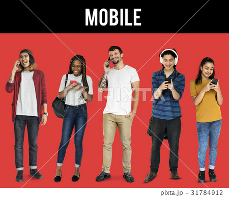 Various of diversity people standing using mobile phone on background 31784912