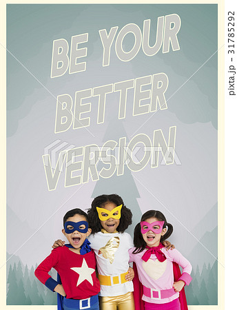 Group of superheroes kids with aspiration word graphic Group of superheroes kids with aspiration word graphic 31785292