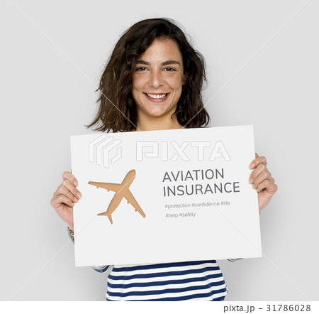 Woman holding banner of aviation life insurance traveling trip illustration 31786028