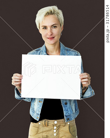 Woman Holding a Placard Studio Shoot Woman Holding a Placard Studio Shoot 31786514