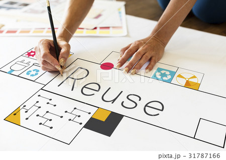 Hands working on network graphic overlay banner on desk 31787166