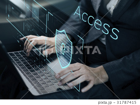 Man working on laptop network graphic 31787415