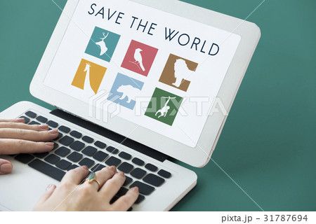 Laptop with save animals icon graphic Laptop with save animals icon graphic 31787694